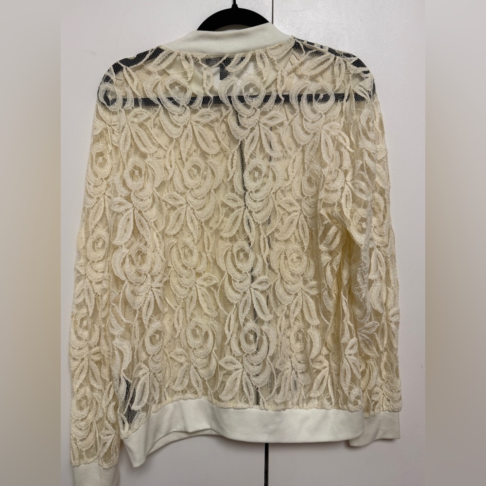 Cream Lace Zip Bomber Jacket by - Picture 4 of 4